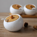 Ceramic Condiment Storage Jar Household Seasoning Pot Bamboo Tray Spice Jar Soy Sauce Box Salt Sugar Can Kitchen Organizer Tools