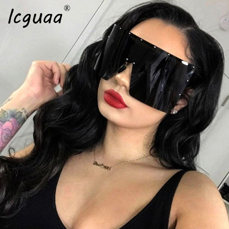 Trend Oversized Sunglasses Women Men Rivet Sun Glasses One-piece Windproof Goggles Mirror Sun Glass UV400 OversizedSunglasses