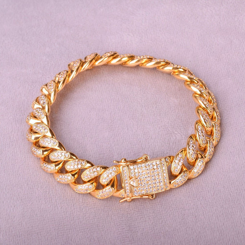 Bubble Letter Miami Cuban Link Pulsera para hombres Joyas de hip hop chapadas en oro real