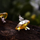 Lotus Fun Real 925 Sterling Silver Natural Amber Handmade Fine Jewelry 18K Gold Cute Dragonfly Stud Earrings for Women Brincos