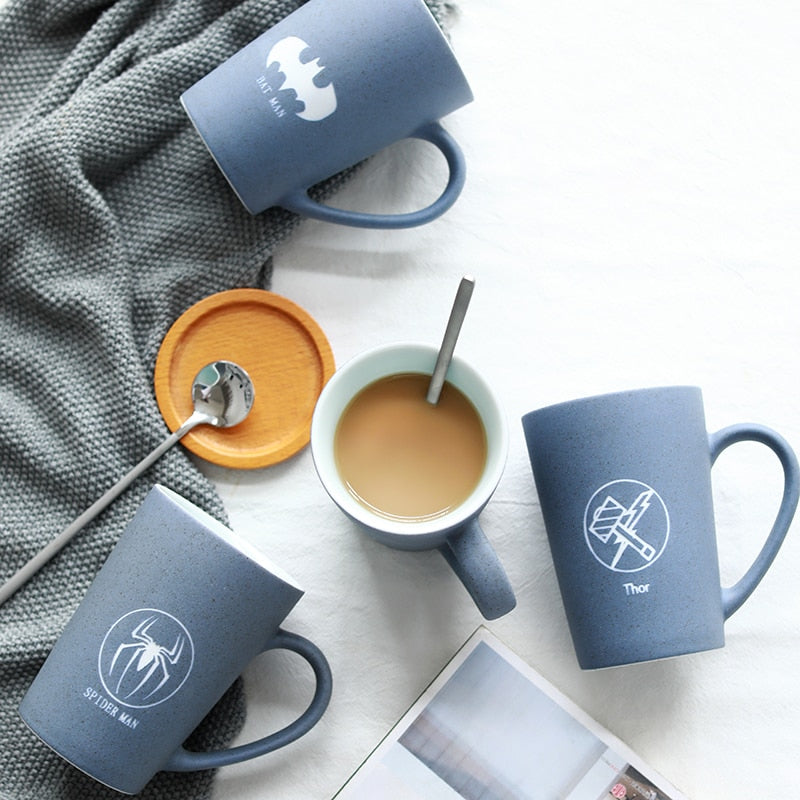 Superhelden-Becher mit Holzdeckel und Löffel, reine Farbe, Becher, Tasse, Küchenwerkzeug, Geschenk