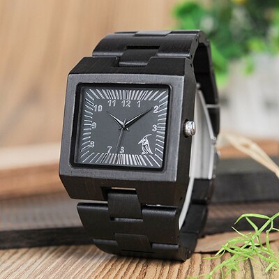 Relojes BOBO BIRD de madera de bambú para hombre, relojes de marca de lujo de diseño rectangular, reloj de banda de madera para hombre