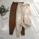 Casual Autumn Winter Women Pants Korean Elastic High Waist Pockets Suede Harem Pants Trousers Women Pantalon Femme