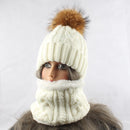 Gorro con bufanda para mujer, gorro de lana cálido en el interior, gorro de invierno para niñas, gorro con pompón de piel de visón Real, gorros de punto para mujer, 2021