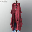 ZANZEA Asymmetrisches Midikleid Damen Karo-Kleid 2023 Damen Langarm Karierte Vestidos Sommerkleid Freizeit Hemd Robe