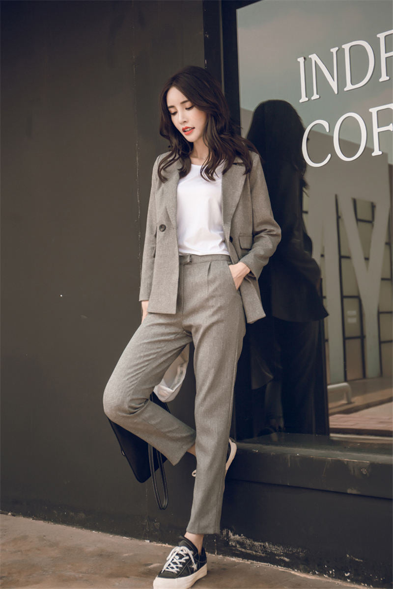 BGTEEVER Women Trousers Suit Casual Buttons Jacket & High Waist Pencil Pant Female 2 Pieces Blazer Set Elegant Pant Suit Women