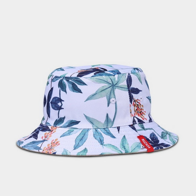 NUZADA Print Bucket Hat Sommerhüte für Frauen Fischerhut Baumwolle faltbar weibliche Sonnenschutzkappen doppelseitig kann getragen werden