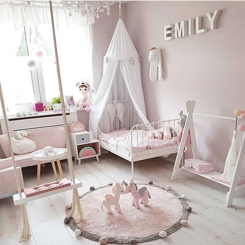 Runder Teppich Tapete Infantil Nordic Weiche Baumwolle Flauschige Bodenmatte Teppiche Kelim für Baby Kinder Schlafzimmer Wohnzimmer Rosa Grau Blau