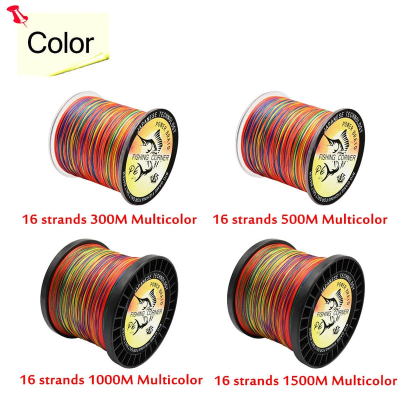 16 Stränge PE Braid 300M/500M/1000M/1500M Geflochtene Angelschnur Multicolor Super Power Japan Multifilament Salzwasser/Süßwasser