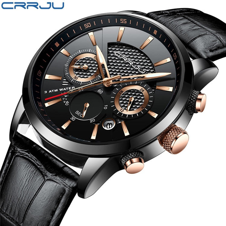 CRRJU New Fashion Sport Quartz Watches Men Luxury Business Leather Watch Waterproof Wristwatches Male Clock Relogio Masculino