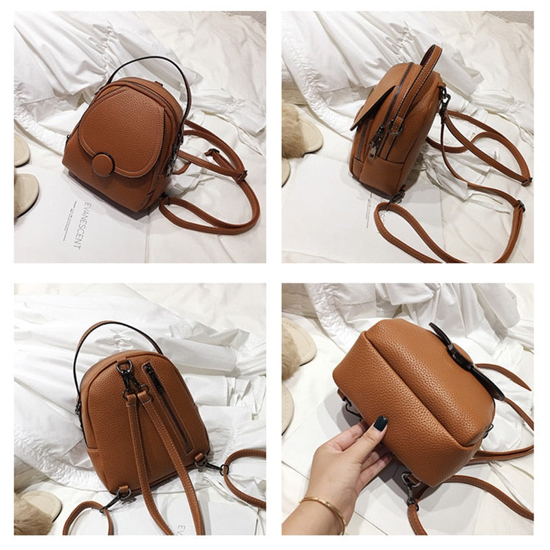 New Designer Fashion Women Leather Backpack Mini Soft Touch Multi-Function Small Backpack Female Ladies Shoulder Bag Girl Purse