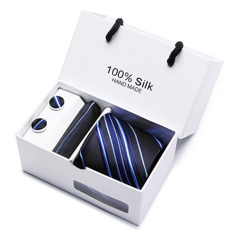 Gift box Packing  Brand Luxury Necktie Pocket Square Wedding Mens Neck TIes Silk Tie Set  Cufflinks Handkerchief