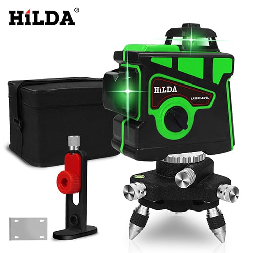 HILDA Laser Level 12 Lines 3D Level Self-Leveling 360 Horizontal And Vertical Cross Super Powerful Green Laser Level