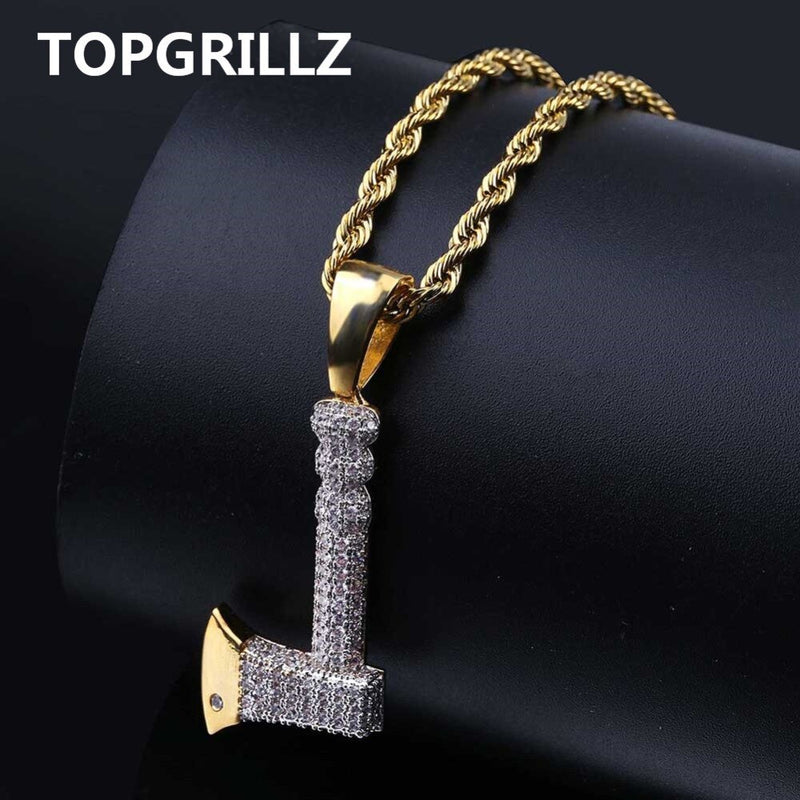 TOPGRILLZ, joyería de Hip Hop, collar de hacha y colgante, cobre, Color dorado, plateado, Micro pavé, circonita cúbica, abalorio para hombres, regalos