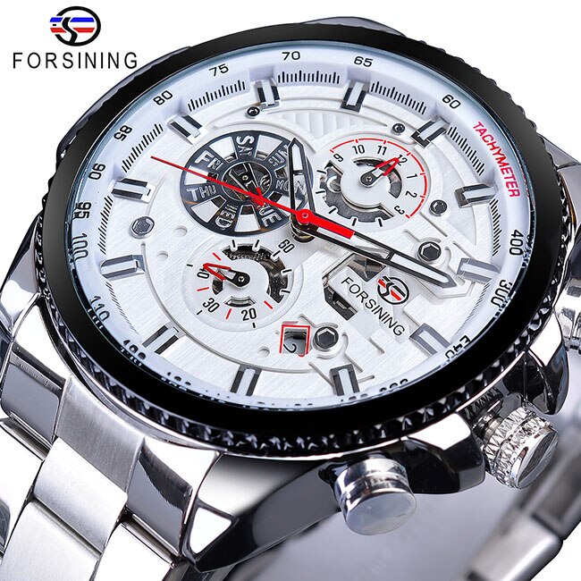 Forsining 2019 3 Dial calendario multifunción militar luminoso mano hombres mecánico deporte automático reloj de pulsera de marca superior de lujo