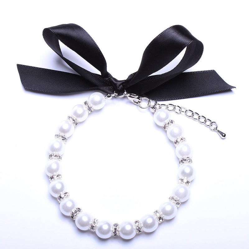 Pearls Dog Necklace Cat Collar with Bling Accessories Pet Puppy Jewelry for Female Dogs Cats