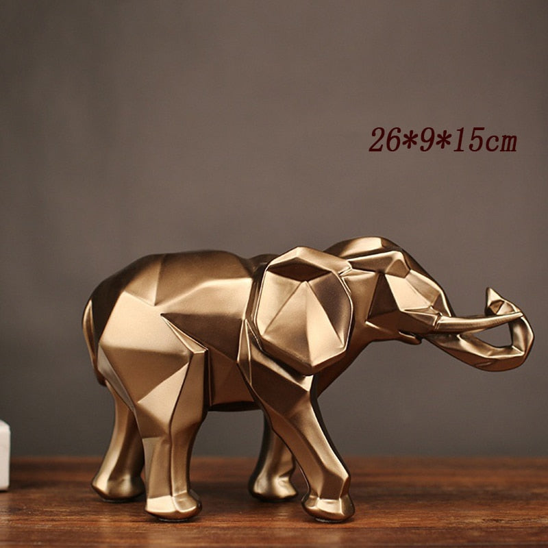 Fashion Abstract Gold Elephant Statue Resin Ornaments Home Decoration Accessories Gift Geometric Elephant Sculpture Crafts Room