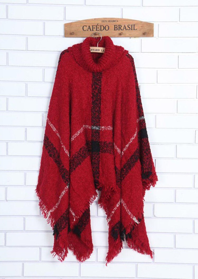 Winter Sweater Women Knitted Poncho Turtleneck Ladies Scarf Thick Warm Sweaters and Pullovers Poncho and Capes