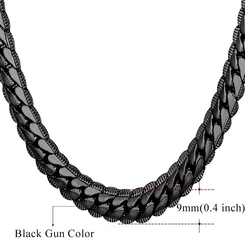 U7 Herren Chunky Snake Panzerkette Halskette Vergoldet Schwarz Ton Gliederkette für Herren Damen 6/9mm 18"-30" Zoll N08