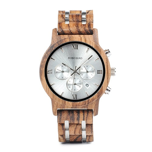 Reloj BOBO BIRD de madera para hombre, relojes cronógrafo de cuarzo con fecha de acero inoxidable, relojes de regalo de lujo para hombre, reloj masculino