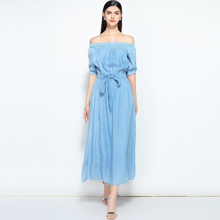 2019 new summer casual slim dress women elegant slash neck half sleeve denim dresses vestidos de verano women clothes 2019