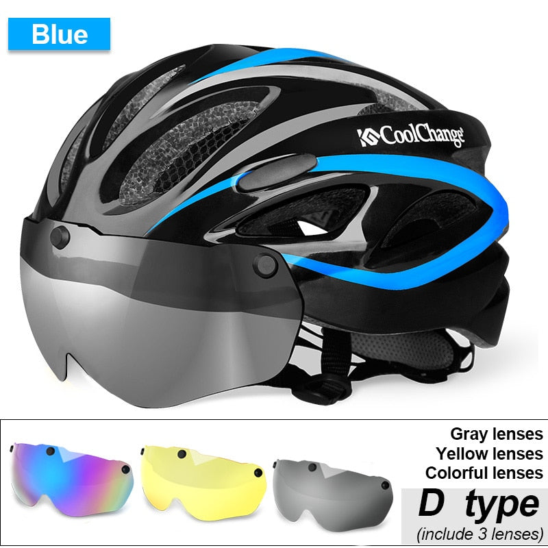 Casco de Ciclismo CoolChange, Casco de bicicleta MTB ultraligero moldeado integralmente con gafas, Red de insectos, Casco de bicicleta, Casco de Ciclismo de 57-62 CM