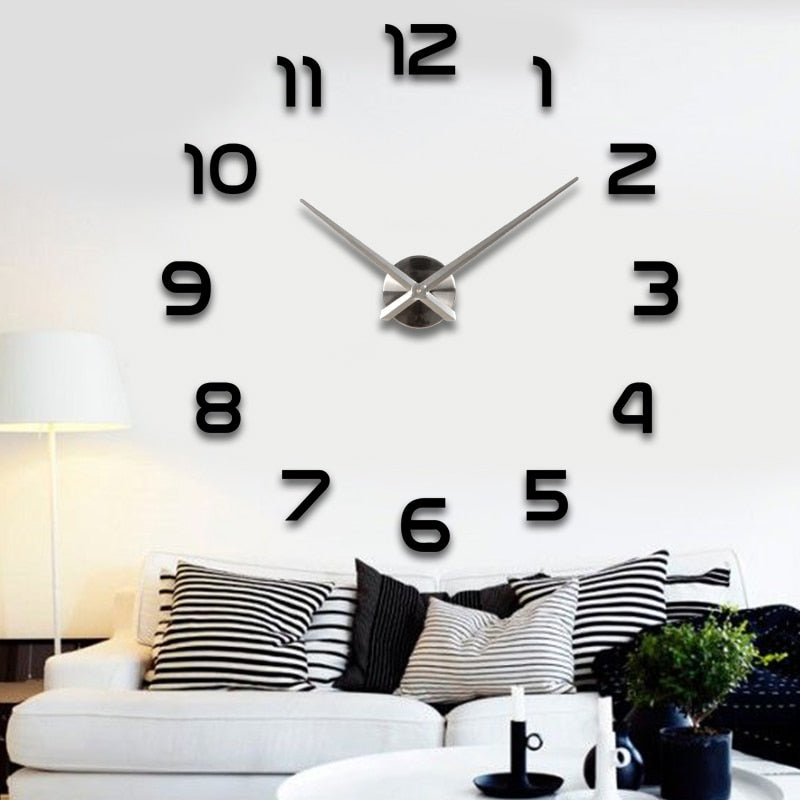 Large Wall Clock Quartz 3D DIY Big Watch Decorative Kitchen Clocks Acrylic Mirror Sticker Oversize Wall Clocks Home Letter Decor