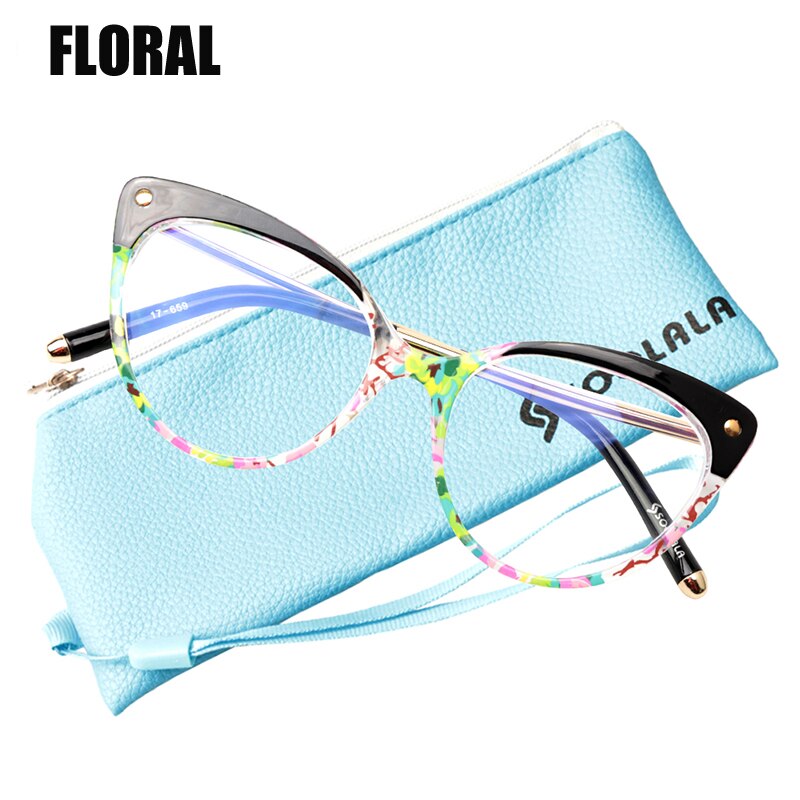 SOOLALA Anti Blue Ray Glasses Computer Glasses TR90 Cat Eye Blue Light Blocking Women Semi-Rimless Anti Fatigue Goggles Glasses