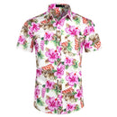 Hawaiian Shirts Mens Tropical Pink Floral Beach Shirt Summer Short Sleeve Vacation Clothing Casual Hawaii Shirt Men USA Size XXL