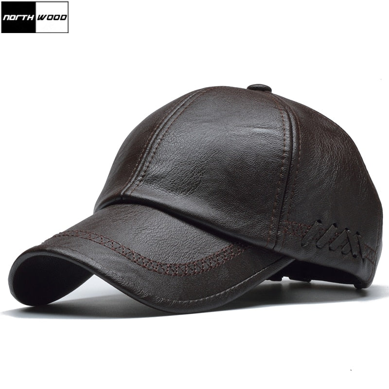 [NORTHWOOD] High Quality Leather Cap for Men Solid Winter Pu Leather Baseball Caps Brand Snapback Hat Bone Masculino Fitted hats