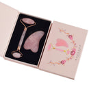 Juego de herramientas Guasha para masaje con rodillo Facial de cuarzo rosa Natural, belleza facial adelgazante, juego de masaje anticelulítico antiarrugas con caja de regalo