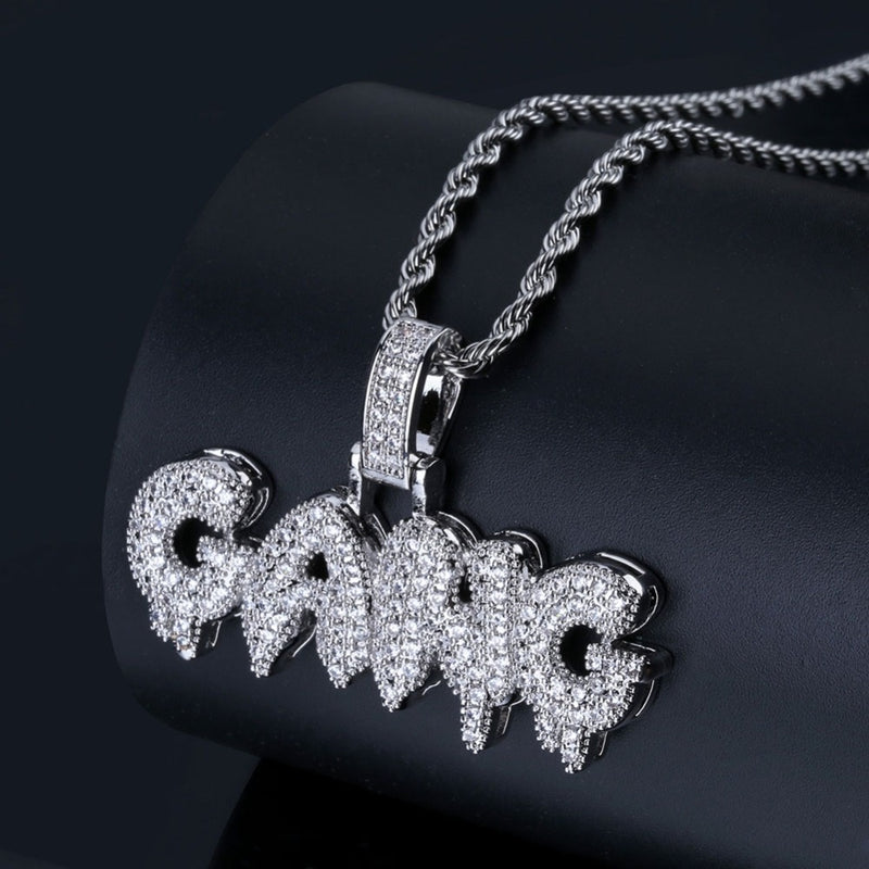 TOPGRILLZ Iced Out Cubic Zircon Bling Bubble Letters GANG Pendant Necklace Men Women Hip Hop Gold Silver Color CZ Necklace Gifts