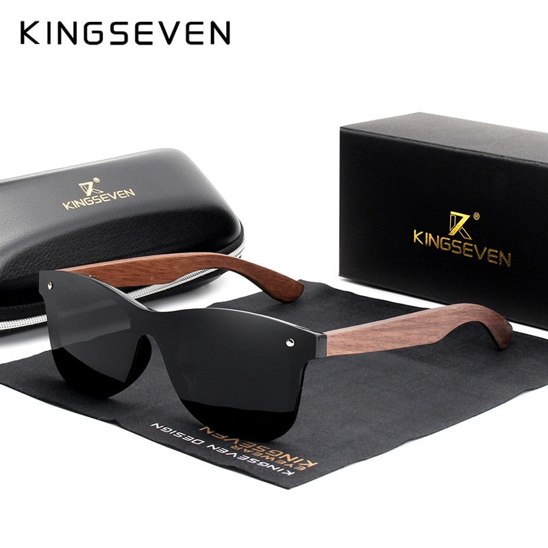 KINGSEVEN 2021 Luxus-Sonnenbrille aus Walnussholz, polarisiert, Holz, Markendesigner, randlos, verspiegelt, quadratisch, für Damen/Herren