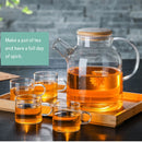 1000ml/1800ml Glass Kettle Water Jug Heat Resistant Flower Teapots with Bamboo Lid Stainless Steel Cover Clear Juice Container