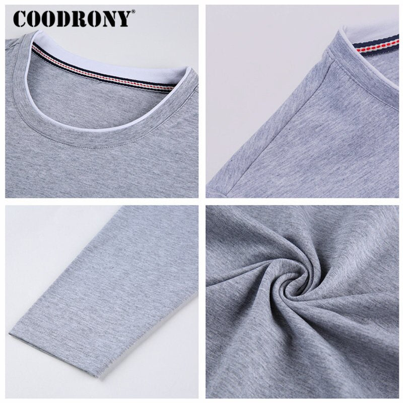 COODRONY, camiseta para hombre, otoño 2019, camiseta informal de manga larga que combina con todo, cuello redondo, ropa de marca para hombre, camisetas de algodón suave, Tops 8617