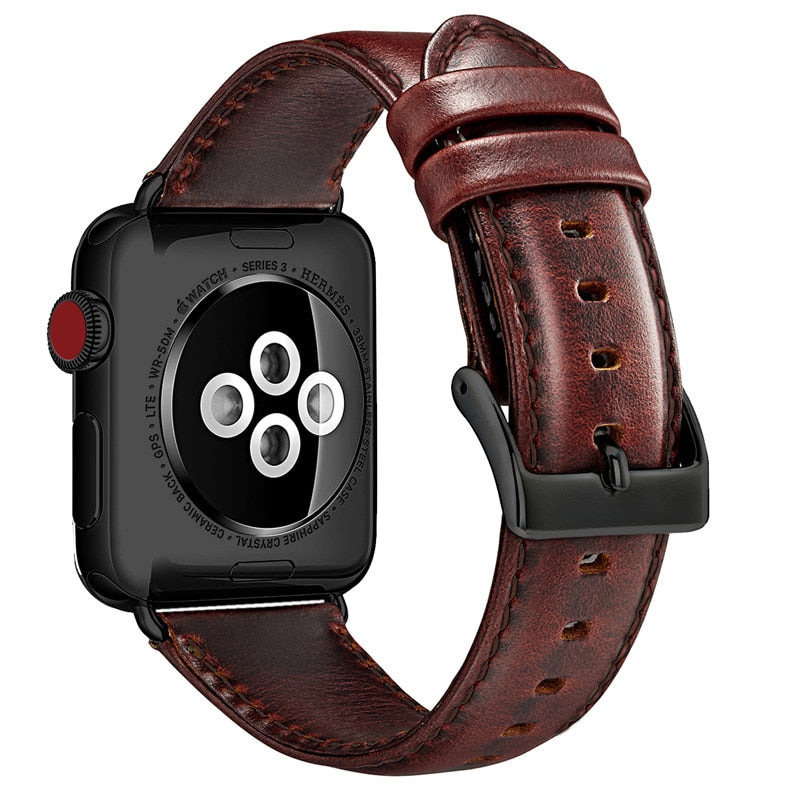 Red Brown Genuine Leather strap For Apple Watch Band 42 mm 44 mm Viotoo Fashion Men WatchStrap Band For iWatch Watchband