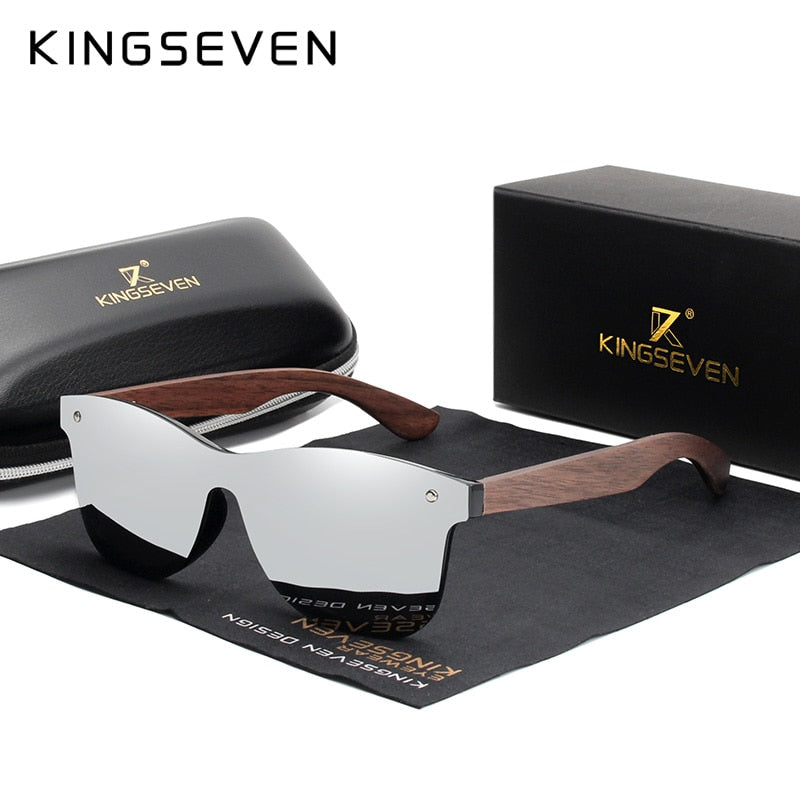 KINGSEVEN 2021 Luxury Walnut Wood Sunglasses Polarized Wooden Brand Designer Rimless Mirrored Square Sun Glasses For Women/Men