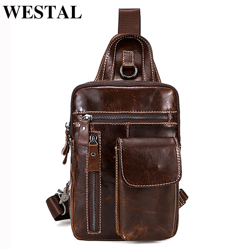 WESTAL, bolso bandolera de cuero genuino para hombre, bolso de mensajero, bolsos de hombro para hombre, mochila de viaje, bolsos cruzados de diseñador de verano