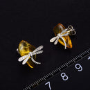 Lotus Fun Real 925 Sterling Silver Natural Amber Handmade Fine Jewelry 18K Gold Cute Dragonfly Stud Earrings for Women Brincos