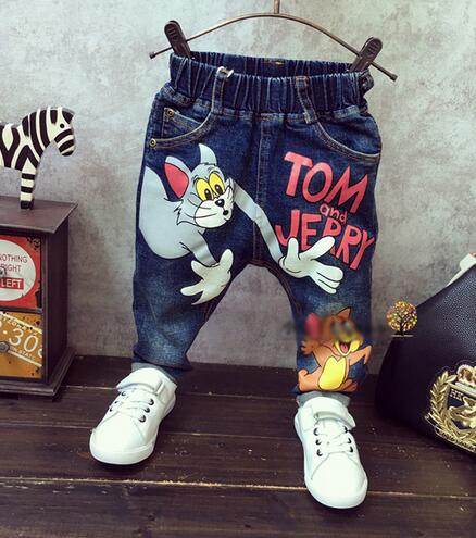 New Girls Jeans Spring Autumn Children Trousers 1-7Yrs Baby Boys Girls Jeans Boys Casual Hole Pants Cartoon Cat Jeans Kids Pants