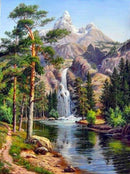 Handarbeiten, Bergwasserfall Schönheit Landschaft DIY 14CT Kreuzstich, für Stickerei-Kit, Art Cross-Stitching Set handgemachtes Dekor