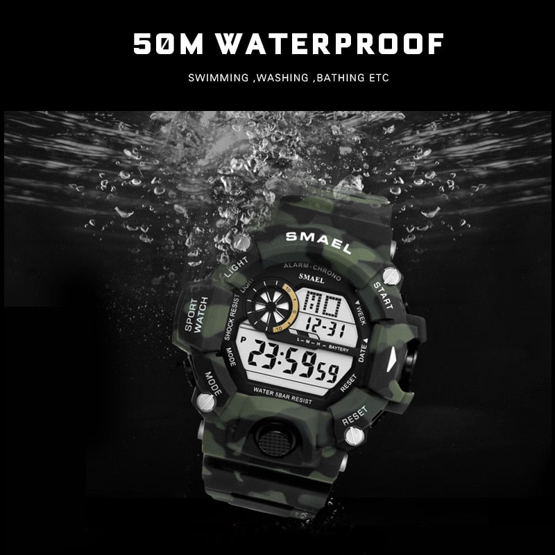 Men Watch 50m Waterproof SMAEL Luxury Watch Men LED Luminous Watches Camouflage Watch Band 1385C Digital Wristwatches Military