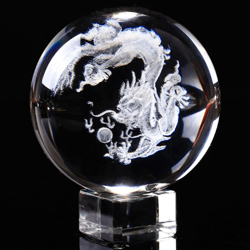 Glass Ball 3D Laser Engraved Dragon Crystal Ball Feng Shui Globe Home Decoration Accessories Miniatures Gifts