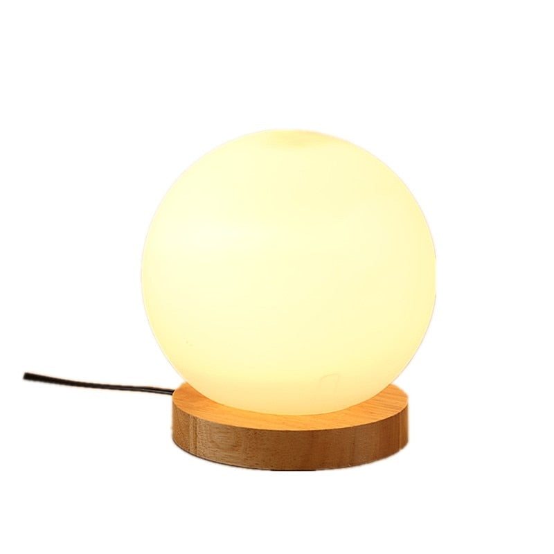 15cm Simple Glass Creative Warm Dimmer Night Lighting Desk Bedroom Bed Decoration Ball Wooden Small Round Desk Lamps  Home Decor