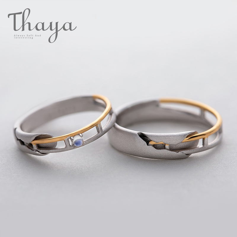 Thaya Train Rail Design Moonstone Lover Rings Gold and Hollow 925 Silver Eleglant Jewelry for Women Gemstone Sweet Gift