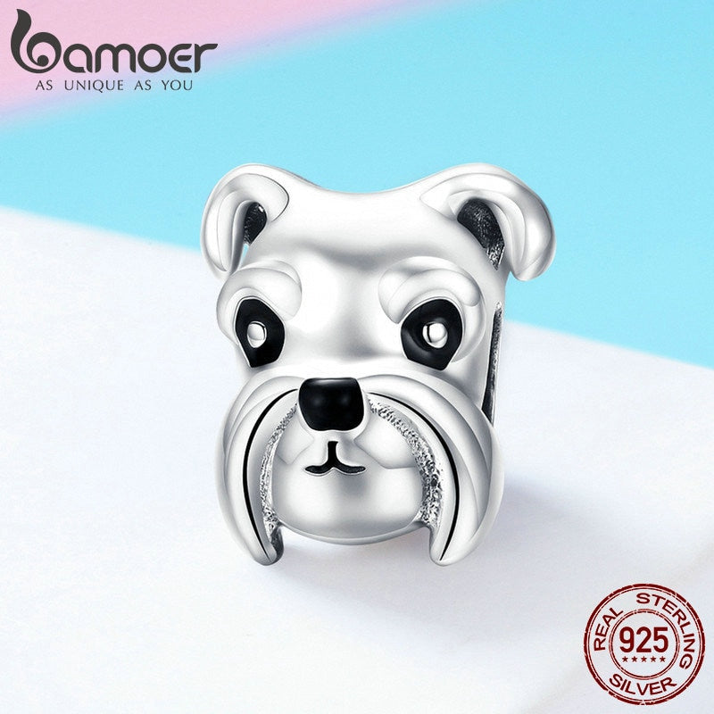 BAMOER 100% Plata de Ley 925 encantador Animal Schnauzer perro encanto cuentas ajuste mujeres encanto pulseras y collares joyería DIY SCC835