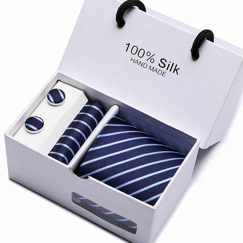 Gift box Packing  Brand Luxury Necktie Pocket Square Wedding Mens Neck TIes Silk Tie Set  Cufflinks Handkerchief