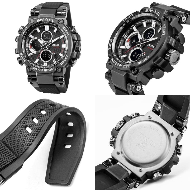 SMAEL Men Sport Watches Digital Double Time Chronograph Watch Mens LED Chronometre Week Display Wristwatches montre homme Hour