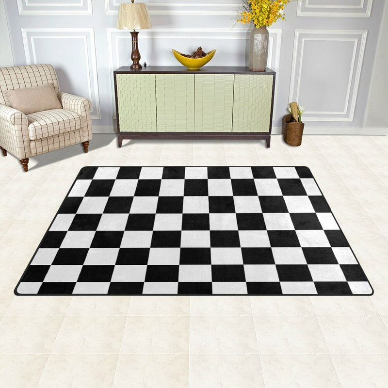 Custom Checkered Non-slip Area Rugs Pad Cover Black White Checkered Pattern Floor Mat Modern Carpet for Playroom Living Room