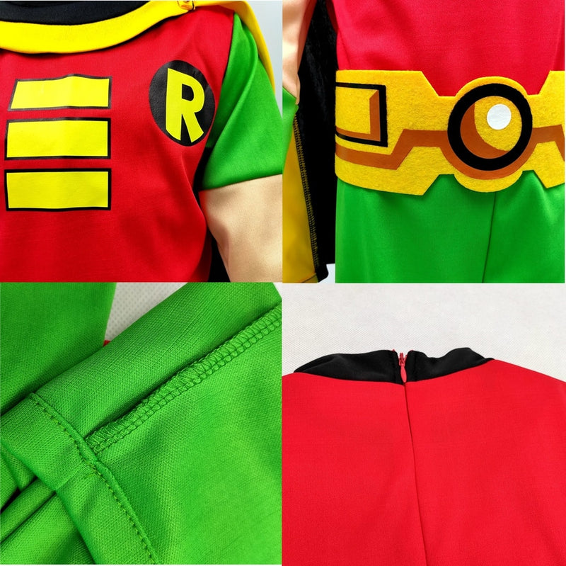 Young Justice Teen  Tim Drake  Robin 3-10years Kids 4pcs/1set Damian Costume Halloween Uniform Custom